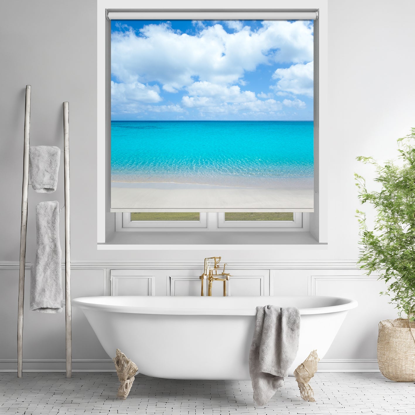 Turquoise Sea Beach Scene Printed Picture Photo Roller Blind - RB638