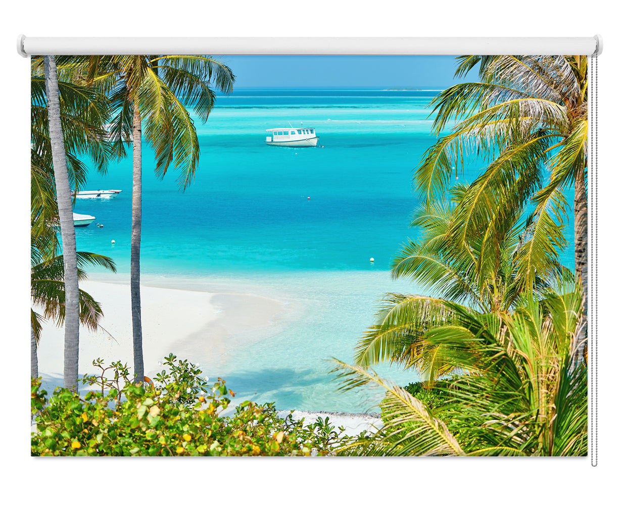 Boats on the Tropical Palm Beach Printed Picture Photo Roller Blind - RB568