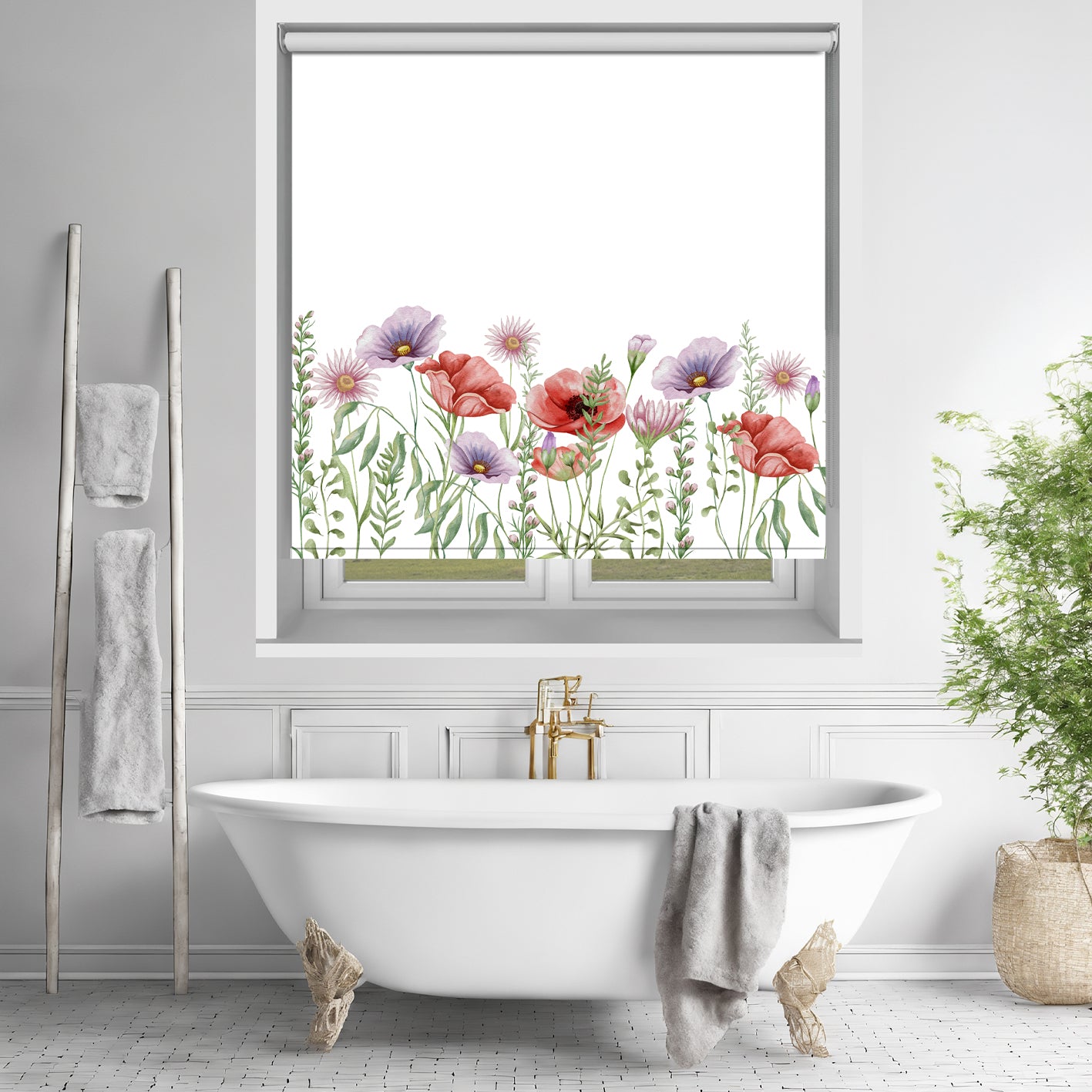 Poppy Watercolour Art Printed Picture Photo Roller Blind - RB1474