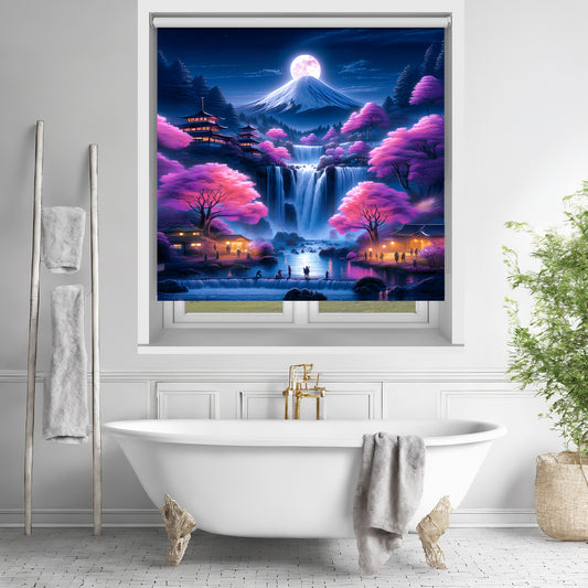 Moonshine village & Waterfall Printed Picture Photo Roller Blind - 1X2729686