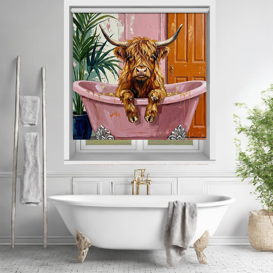 Highland Cow in the Bathtub Printed Picture Photo Roller Blind - RB1429