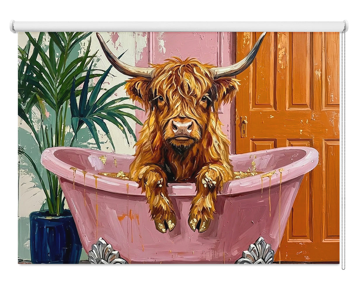Highland Cow in the Bathtub Printed Picture Photo Roller Blind - RB1429