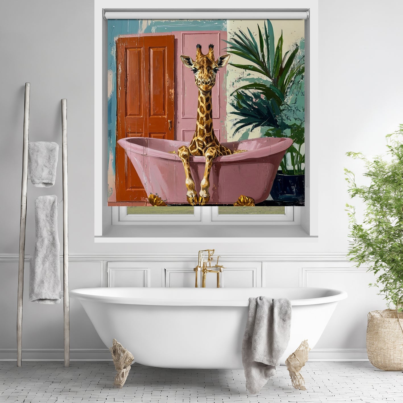 Giraffe in the Bathtub Printed Picture Photo Roller Blind - RB1430