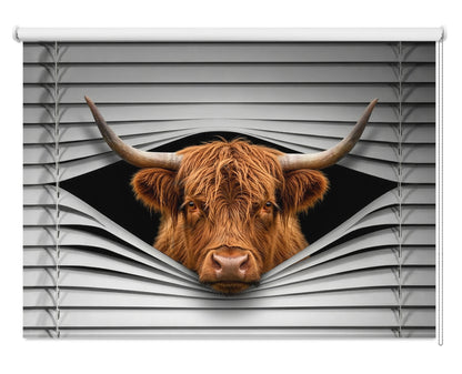 The Highland Cow Peeking through the blind Printed Picture Photo Roller Blind - RB1284