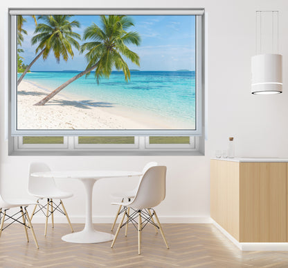 Window View of Tropical Beach Paradise Printed Picture Photo Roller Blind - RB1481