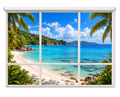 Tropical Island Faux Window View Printed Picture Photo Roller Blind - RB1483