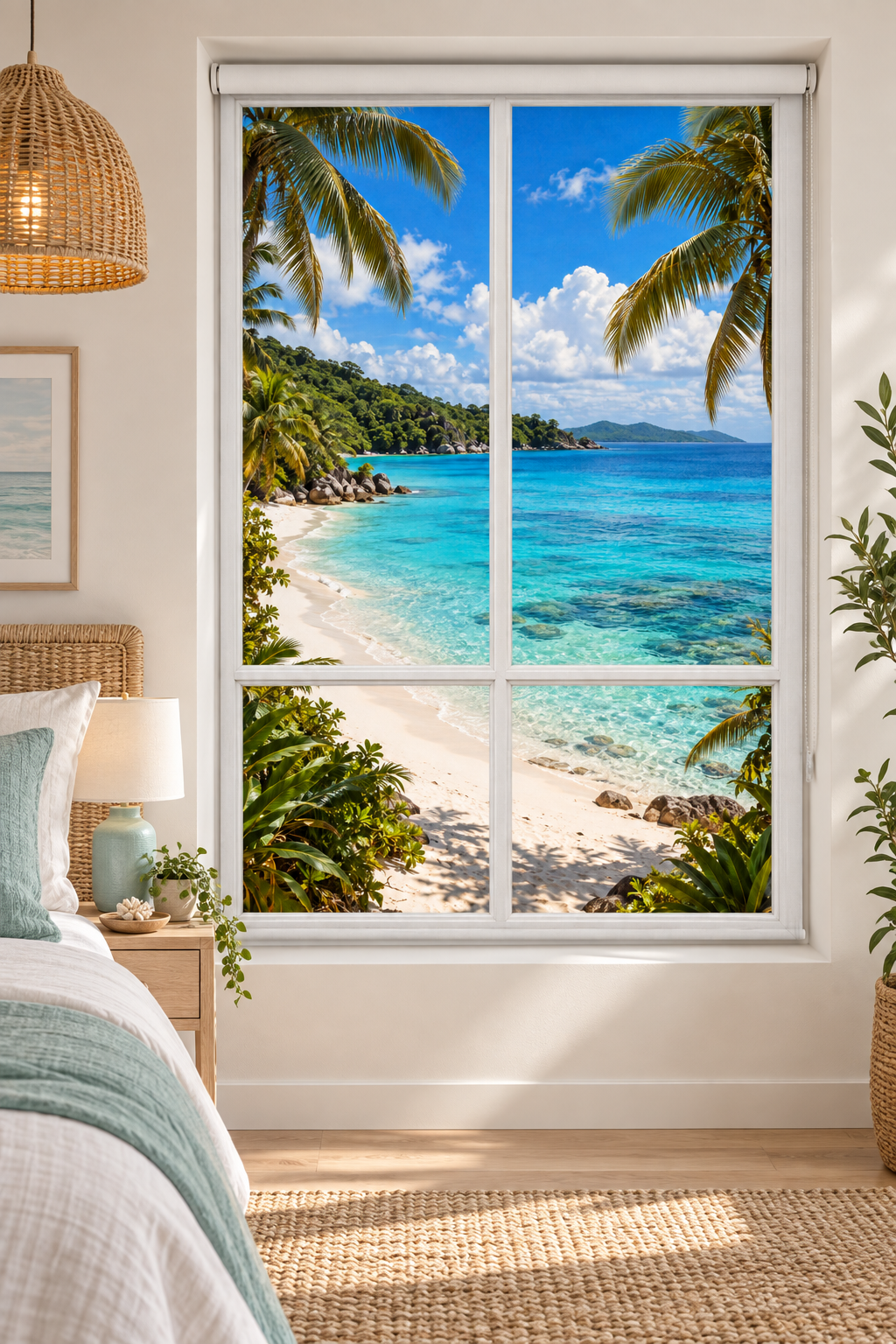 Tropical Island Faux Window View Printed Picture Photo Roller Blind - RB1483