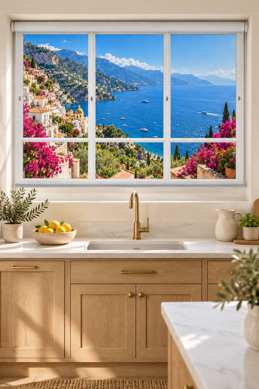 Amalfi Coast Faux Window View Printed Picture Photo Roller Blind - RB1485