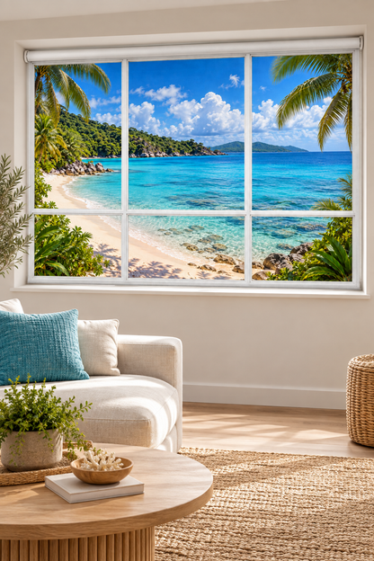 Tropical Island Faux Window View Printed Picture Photo Roller Blind - RB1483