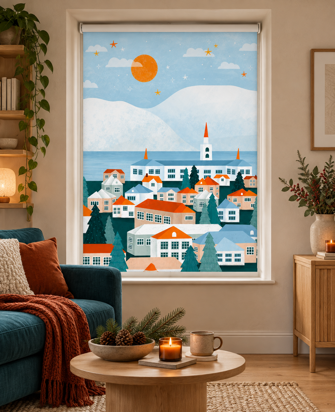 Nordic Coastal Village Printed Roller Blind - 1X3222574