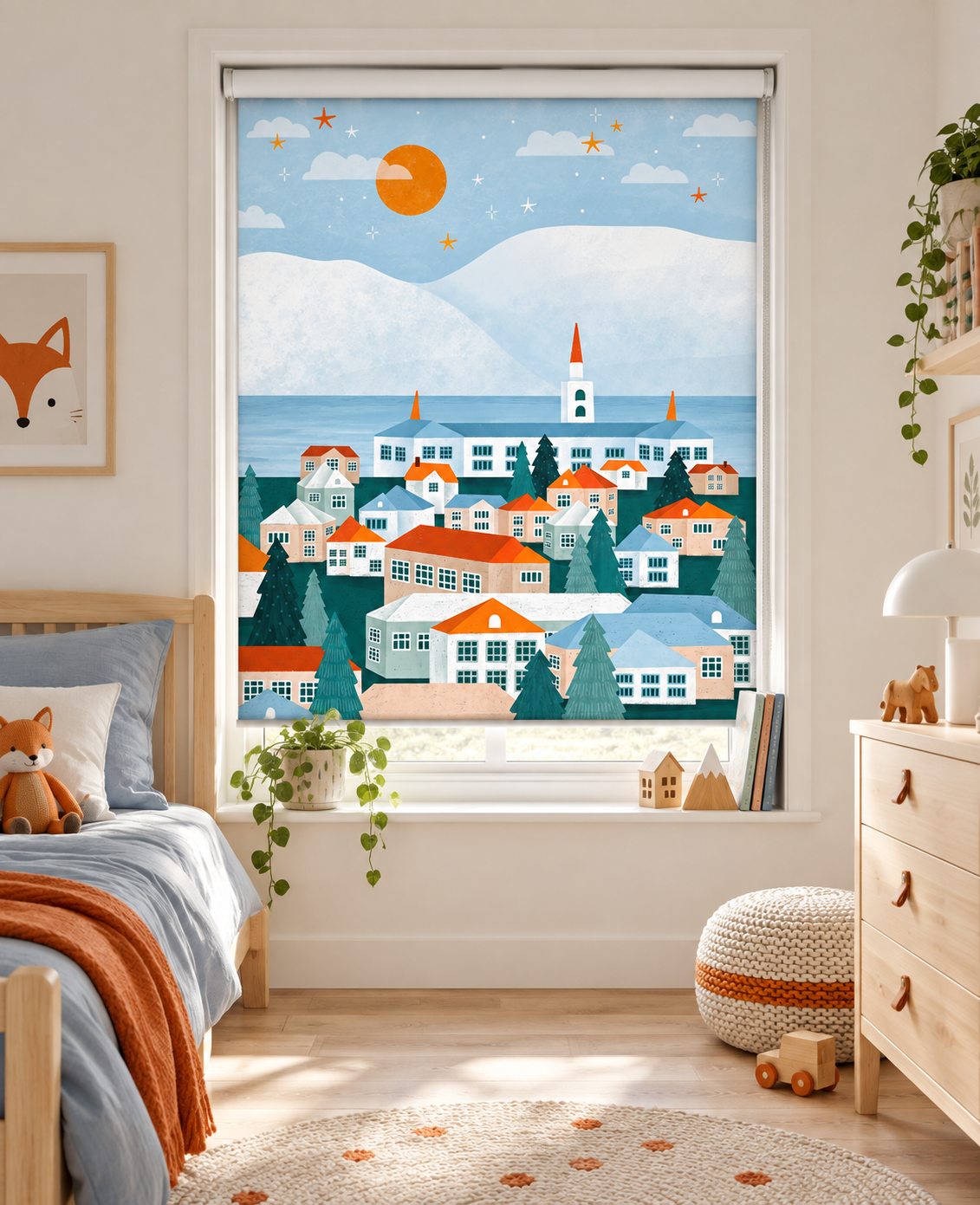 Nordic Coastal Village Printed Roller Blind - 1X3222574