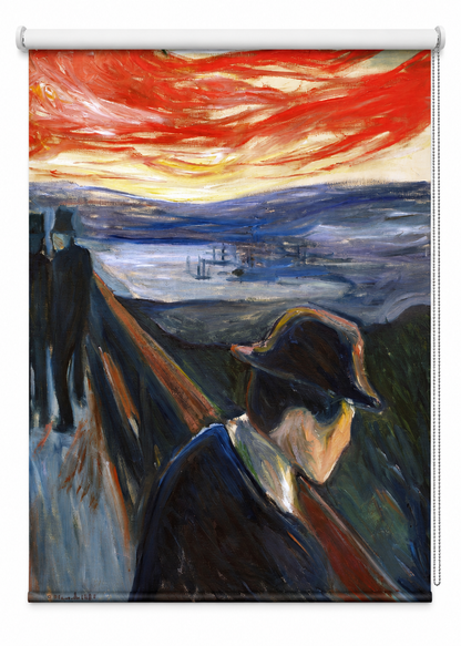 A canvas wall scroll featuring Edvard Munch's painting 'The Scream' with a white header band at the top, shown against a plain white background.