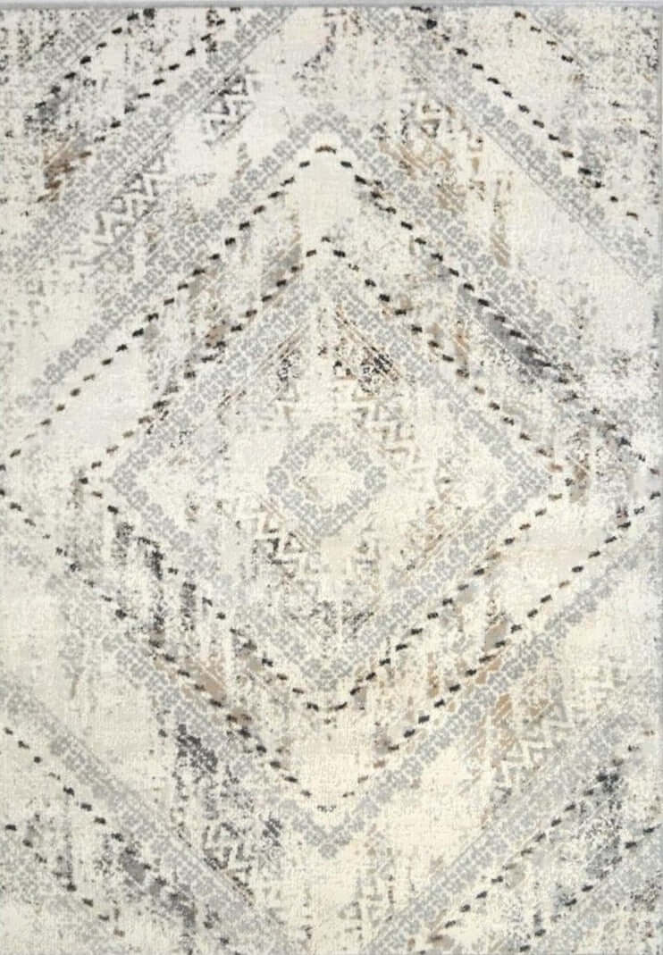 Abstract Vintage Cream & Grey Rug | D176A - The Rugs - Art Fever