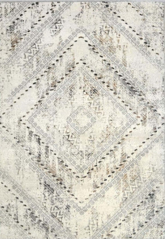 Abstract Vintage Cream & Grey Rug | D176A - The Rugs - Art Fever