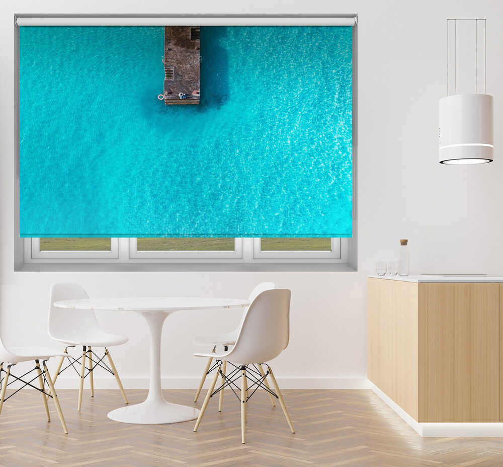 Aerial Turquoise Ocean Jetty Printed Roller Blind 1X3034119 - Art Fever - Art Fever