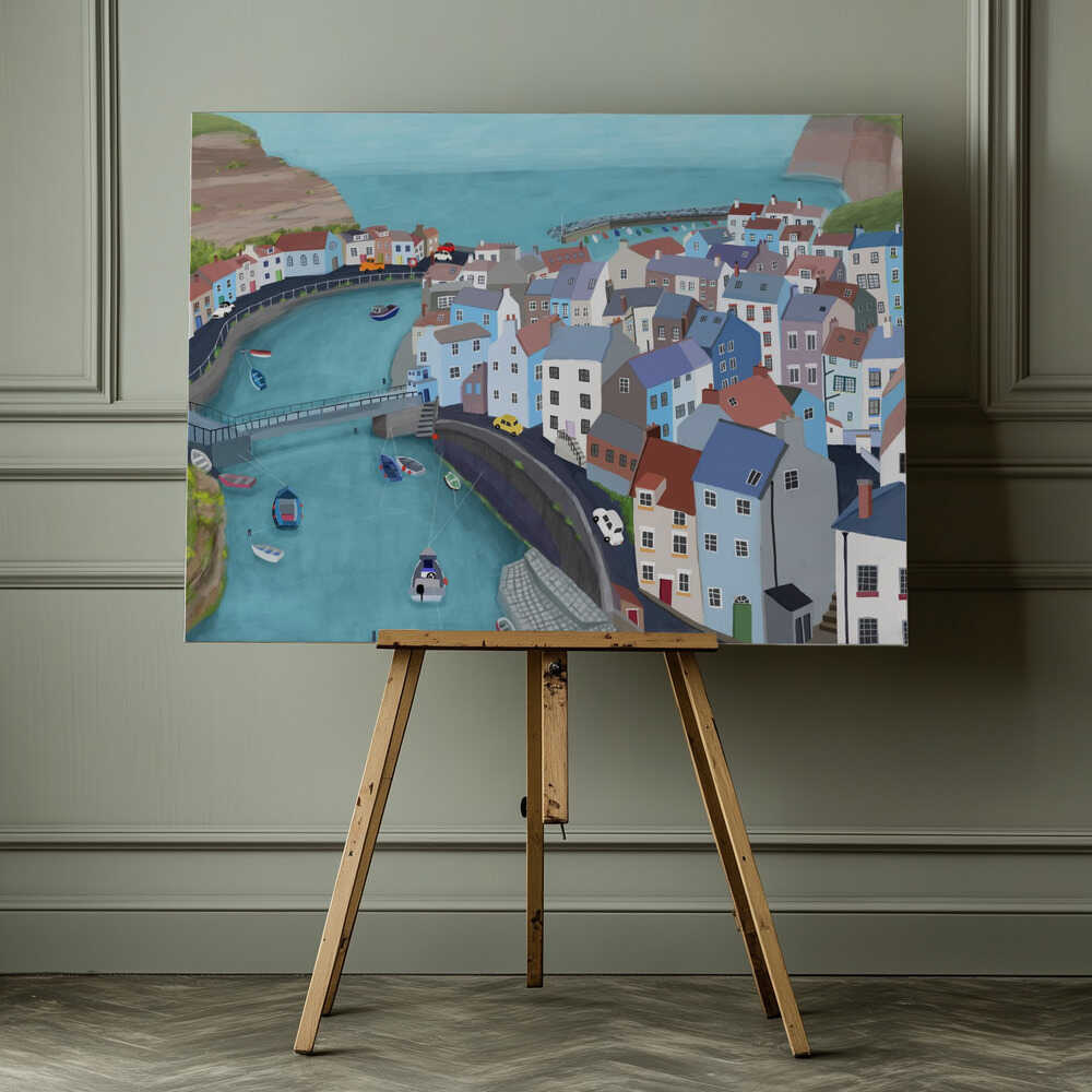 Aerial View of Staithes, United Kingdom by Artist Carla Daly Canvas Print Wall Art 1X2898515 - ART FEVER - Art Fever