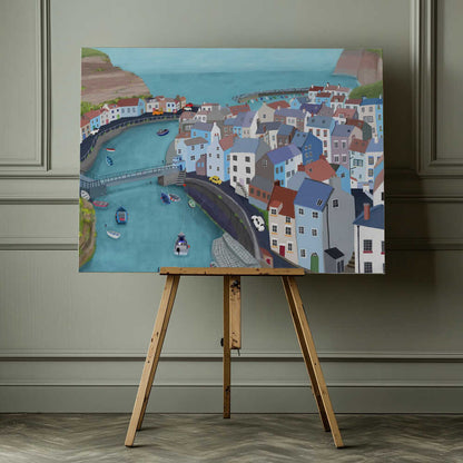 Aerial View of Staithes, United Kingdom by Artist Carla Daly Canvas Print Wall Art 1X2898515 - ART FEVER - Art Fever