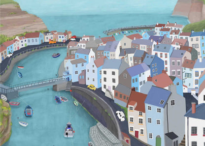Aerial View of Staithes, United Kingdom by Artist Carla Daly Canvas Print Wall Art 1X2898515 - ART FEVER - Art Fever