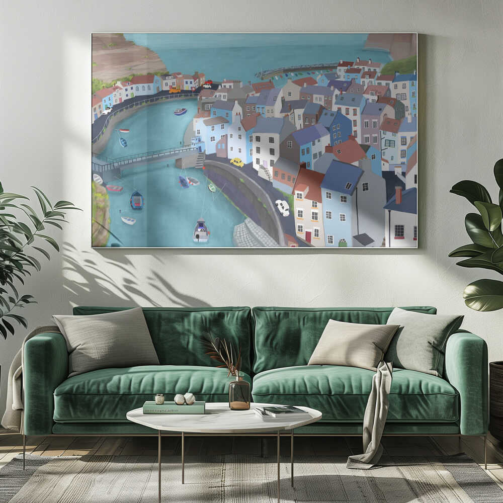 Aerial View of Staithes, United Kingdom by Artist Carla Daly Canvas Print Wall Art 1X2898515 - ART FEVER - Art Fever
