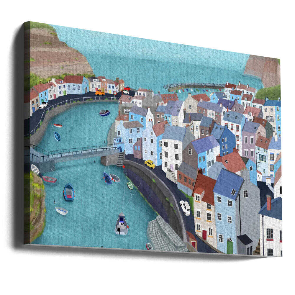 Aerial View of Staithes, United Kingdom by Artist Carla Daly Canvas Print Wall Art 1X2898515 - ART FEVER - Art Fever
