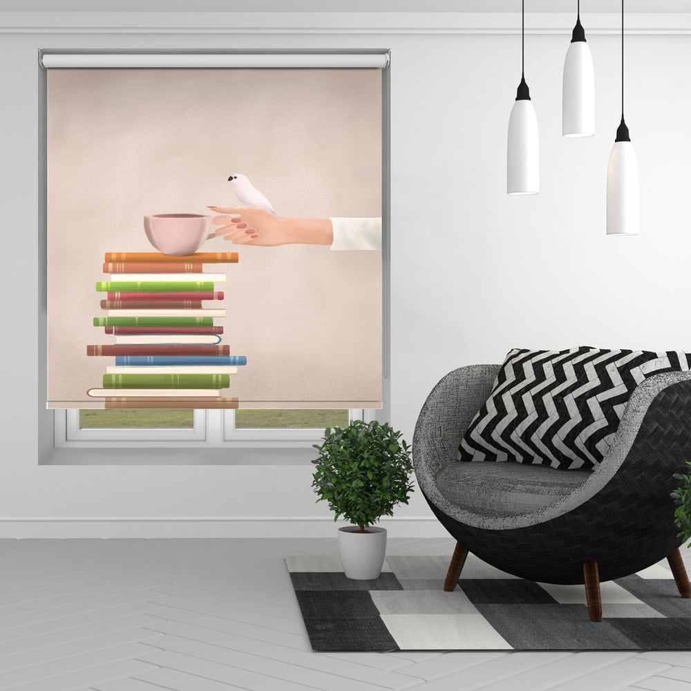 Books Coffee Bird Printed Roller Blind - 1X3431194