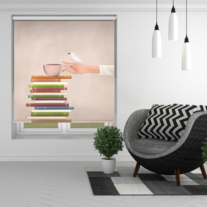Books Coffee Bird Printed Roller Blind - 1X3431194