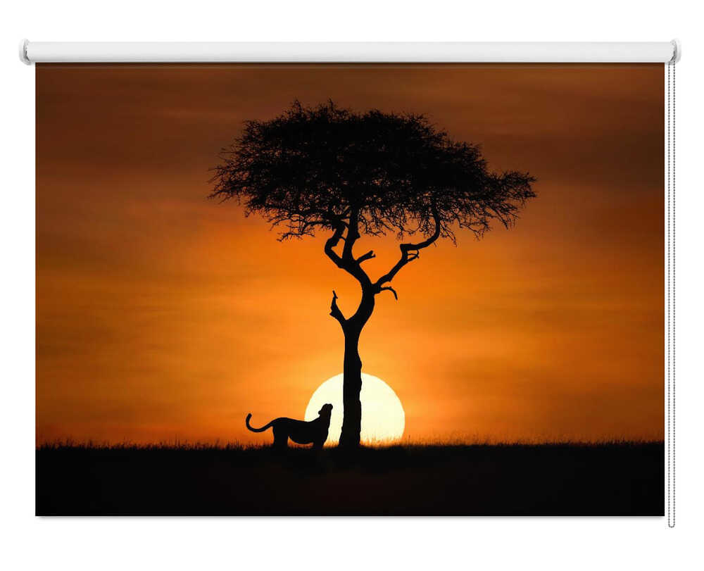 African Savanna Silhouette Sunset Printed Roller Blind - 1X3297564 - Art Fever - Art Fever