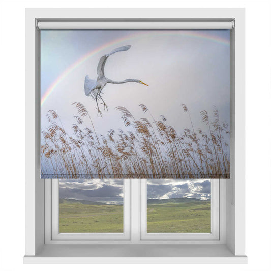Flying White Egret with Rainbow Printed Roller Blind - 1X3045015
