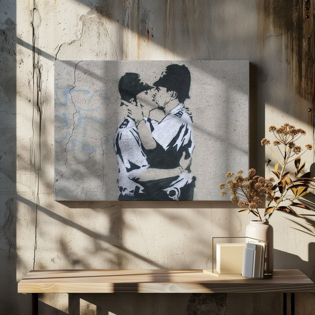 Banksy Kissing Coppers Canvas Print Wall Art - SPC290 - Art Fever - Art Fever