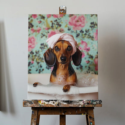 Bath Time Dachshund - 3092582 Canvas Print Wall Art - ART FEVER - Art Fever