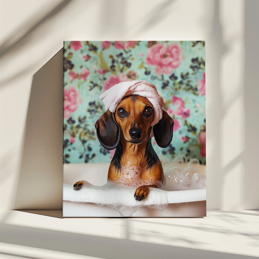 Bath Time Dachshund - 3092582 Canvas Print Wall Art - ART FEVER - Art Fever
