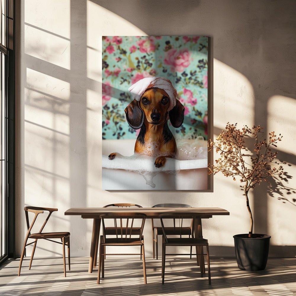 Bath Time Dachshund - 3092582 Canvas Print Wall Art - ART FEVER - Art Fever