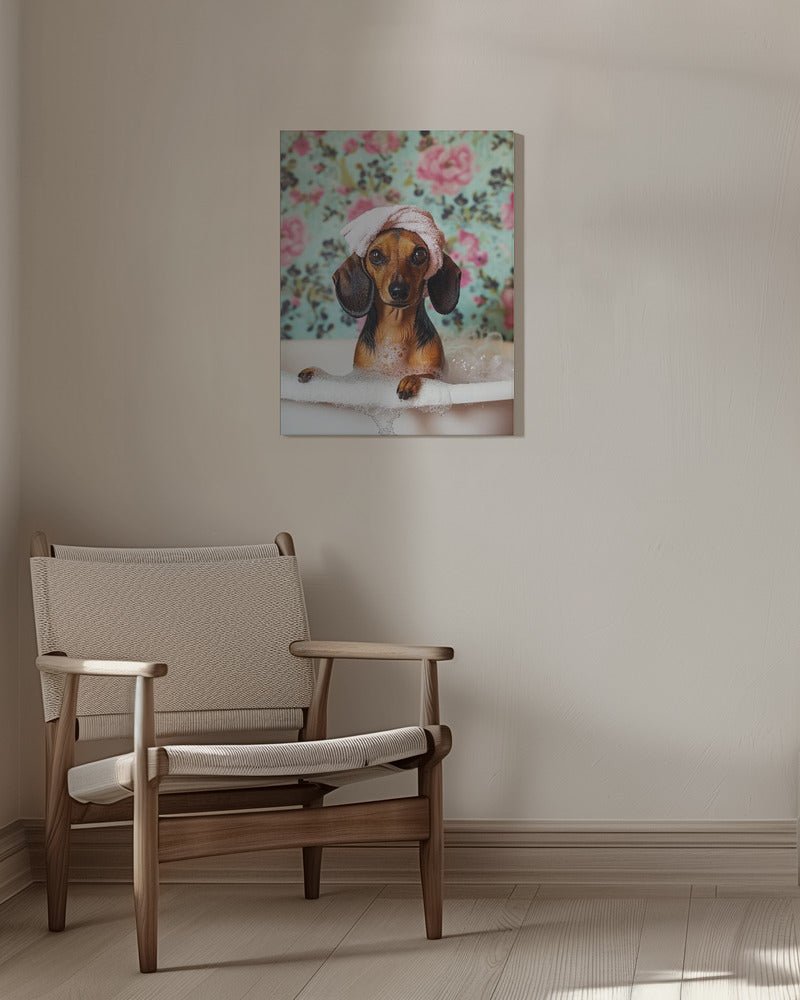 Bath Time Dachshund - 3092582 Canvas Print Wall Art - ART FEVER - Art Fever