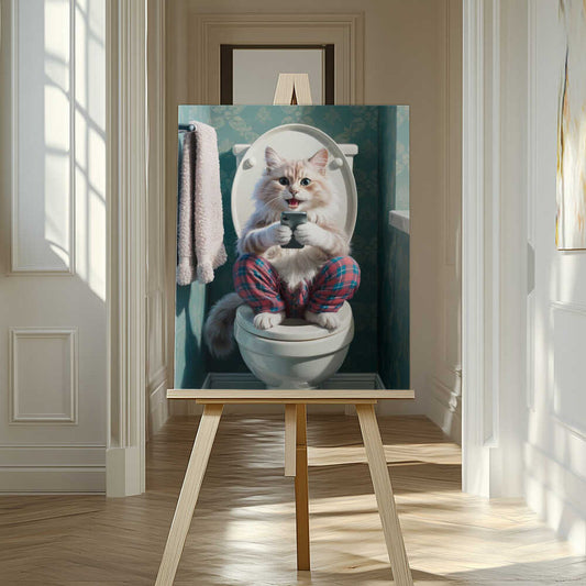 Bathroom Angora Cat Canvas Print Wall Art 1X3221616 - ART FEVER - Art Fever