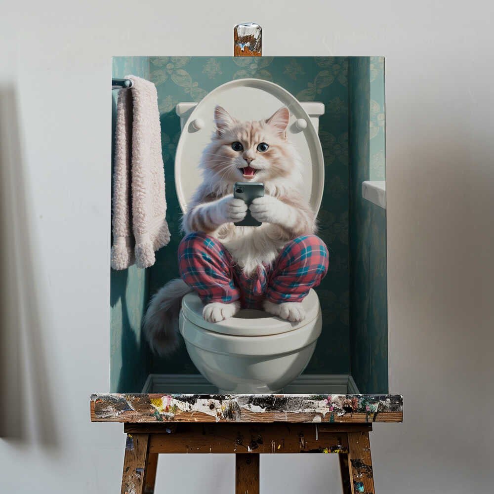 Bathroom Angora Cat Canvas Print Wall Art 1X3221616 - ART FEVER - Art Fever