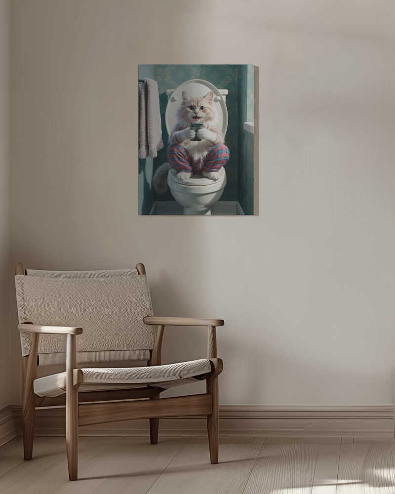 Bathroom Angora Cat Canvas Print Wall Art 1X3221616 - ART FEVER - Art Fever