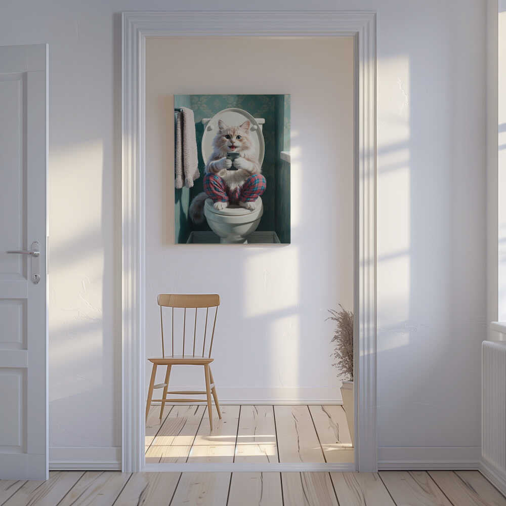 Bathroom Angora Cat Canvas Print Wall Art 1X3221616 - ART FEVER - Art Fever