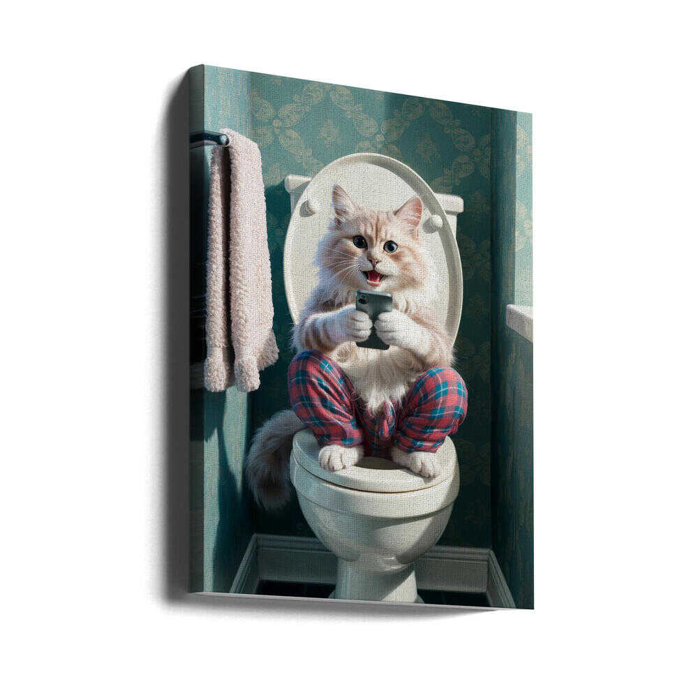 Bathroom Angora Cat Canvas Print Wall Art 1X3221616 - ART FEVER - Art Fever