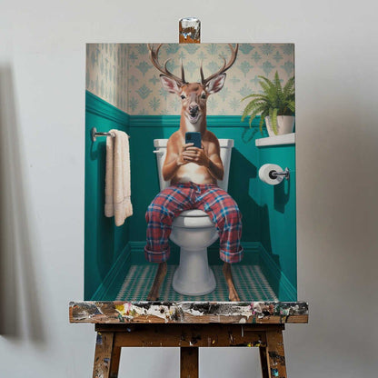 Bathroom Deer Stag Canvas Print Wall Art 1X3222290 - ART FEVER - Art Fever