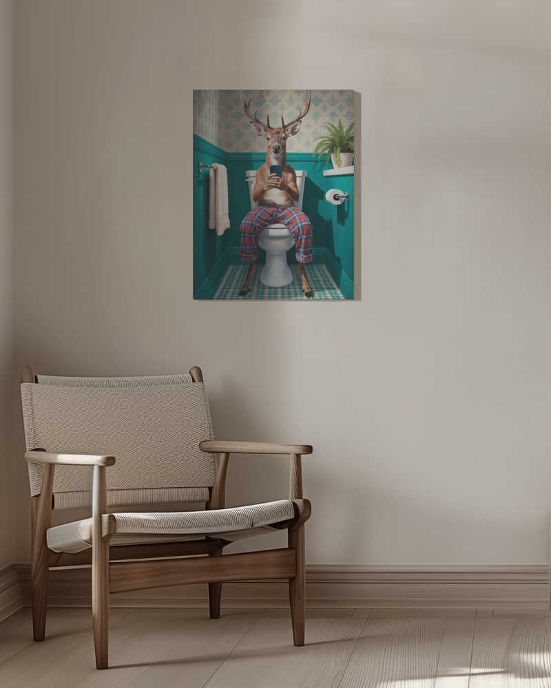 Bathroom Deer Stag Canvas Print Wall Art 1X3222290 - ART FEVER - Art Fever
