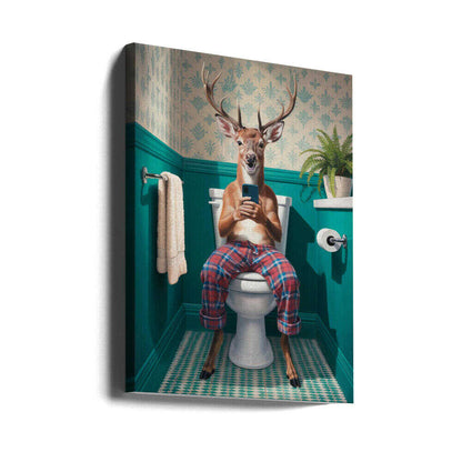 Bathroom Deer Stag Canvas Print Wall Art 1X3222290 - ART FEVER - Art Fever