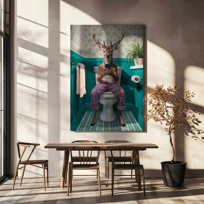 Bathroom Deer Stag Canvas Print Wall Art 1X3222290 - ART FEVER - Art Fever