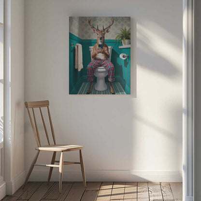 Bathroom Deer Stag Canvas Print Wall Art 1X3222290 - ART FEVER - Art Fever