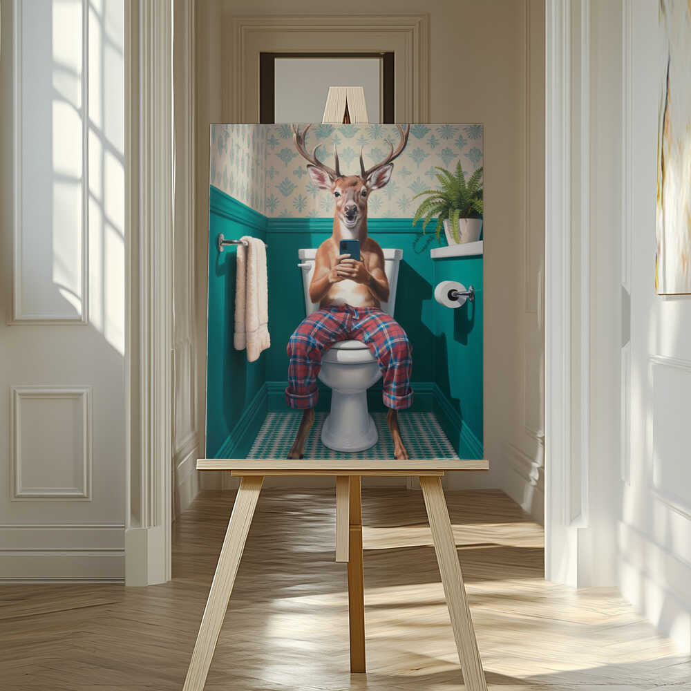Bathroom Deer Stag Canvas Print Wall Art 1X3222290 - ART FEVER - Art Fever