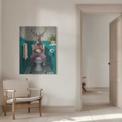 Bathroom Deer Stag Canvas Print Wall Art 1X3222290 - ART FEVER - Art Fever