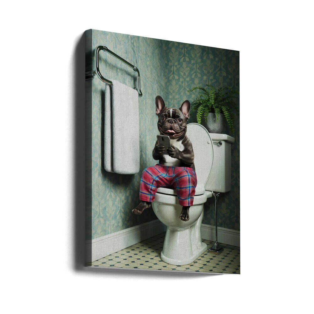 Bathroom French Bulldog Canvas Print Wall Art 1X3222314 - ART FEVER - Art Fever
