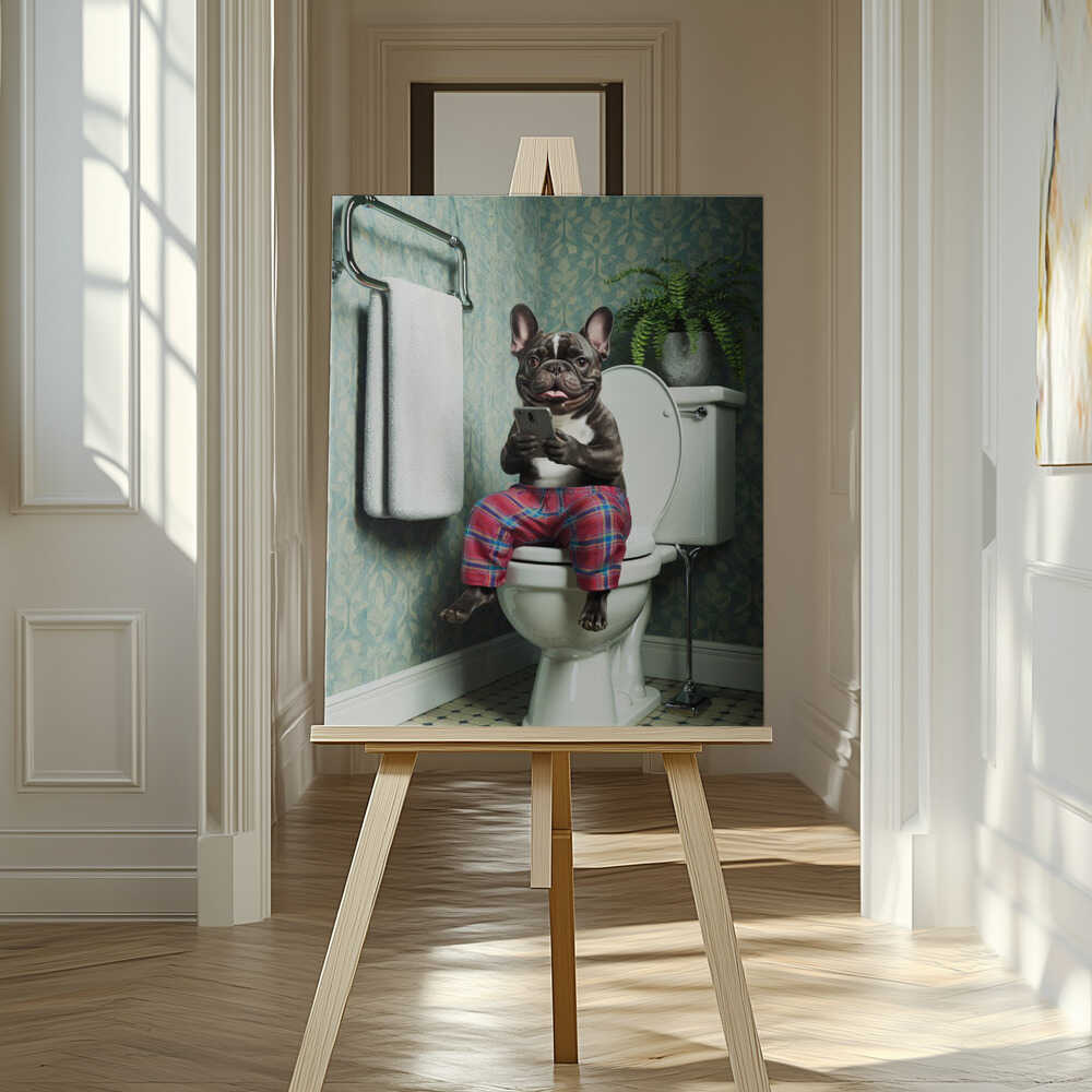 Bathroom French Bulldog Canvas Print Wall Art 1X3222314 - ART FEVER - Art Fever