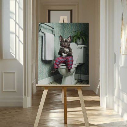 Bathroom French Bulldog Canvas Print Wall Art 1X3222314 - ART FEVER - Art Fever