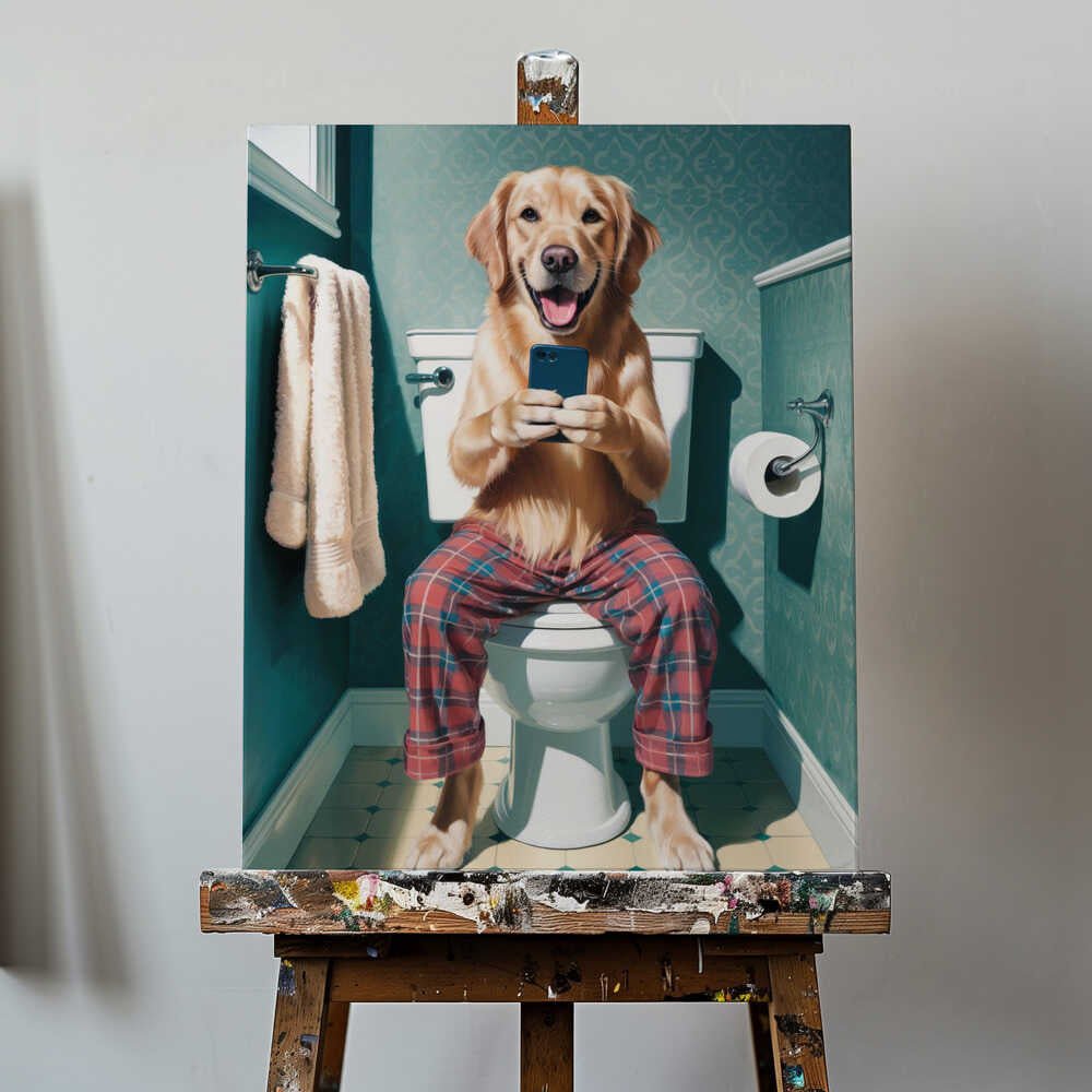 Bathroom Golden Retriever Canvas Print Wall Art 1X3221609 - ART FEVER - Art Fever