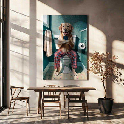 Bathroom Golden Retriever Canvas Print Wall Art 1X3221609 - ART FEVER - Art Fever